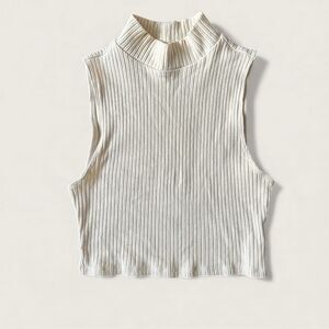 Reformation Cream Ribbed Turtleneck Mock Neck Tank Top Black Small Cotton Beige